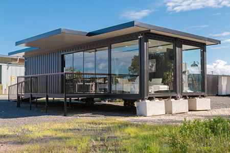 Container sales center | semi open container building, the best combination of glass and container