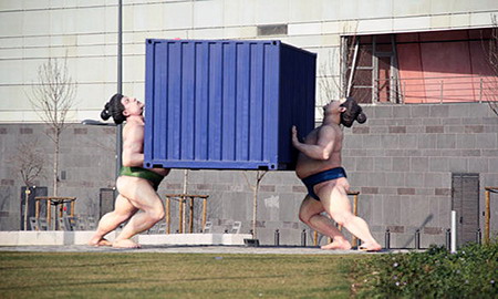 It Takes Two to Tango - Sumo wrestler and container