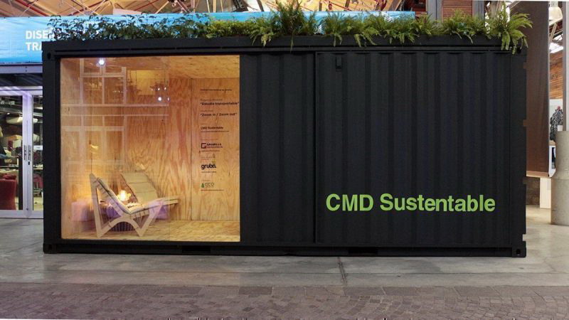 Container office | plant grass on the top of the container to kill two birds with one stone and create a super small sustainable development space~