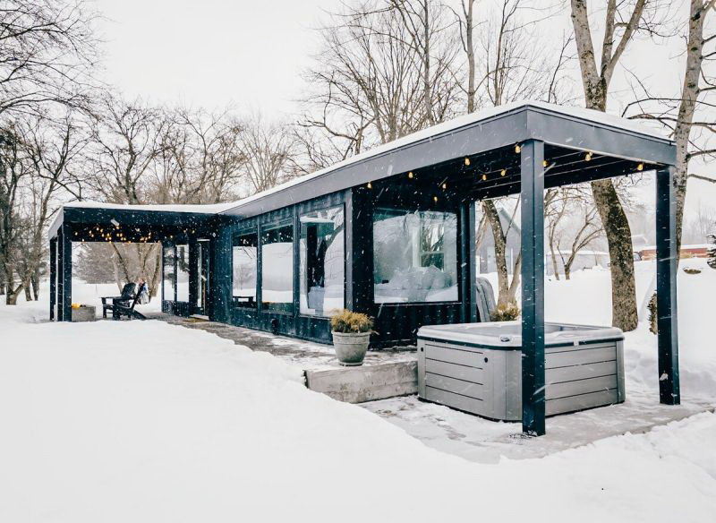Container house | A little black in white snow, a fire in cold winter!