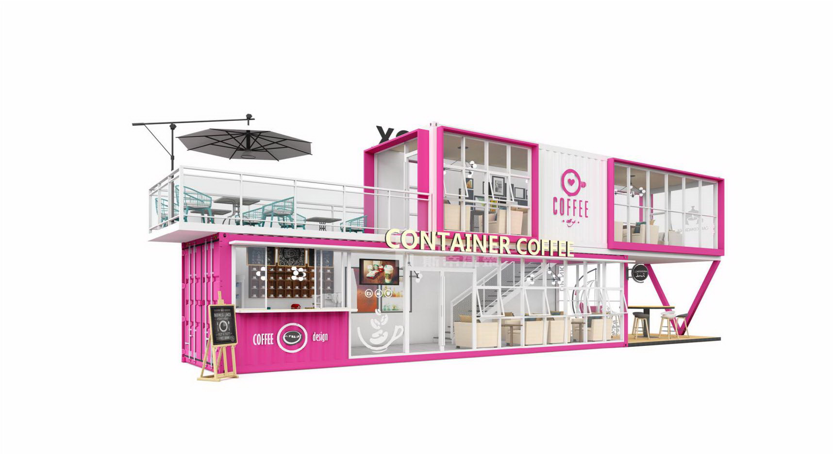 Modular container building combination · Double decker coffee shop